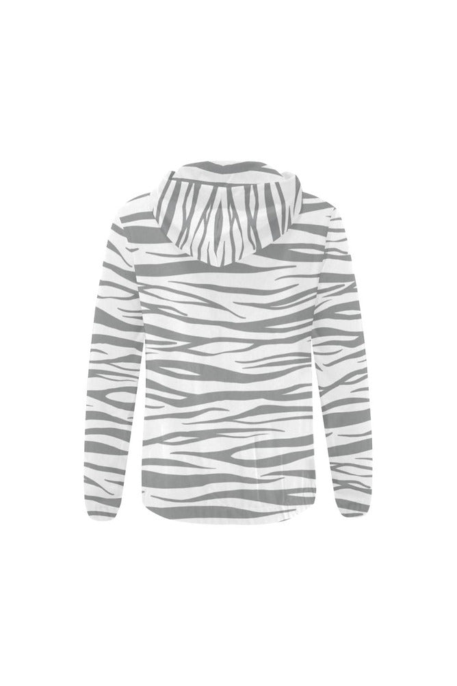Ultimate Gray and White Tiger Striped Full Zip Hoodie for Women - Objet D'Art