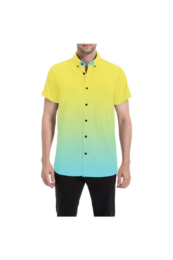 Ombre Summer Yellow to Sky Blue Men's All Over Print Short Sleeve Shirt (Model T53) - Objet D'Art