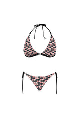 Pink Honeycomb Buckle Front Halter Bikini Swimsuit - Objet D'Art