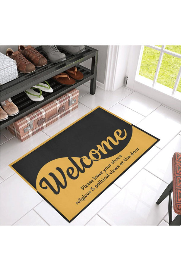 Welcome: No shoes, religion, or politics Azalea Doormat 30" x 18" - Objet D'Art