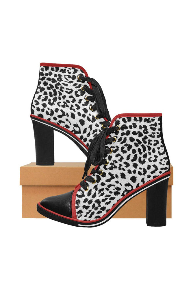Leopard Print Women's Lace Up Chunky Heel Ankle Booties (Model 054) - Objet D'Art