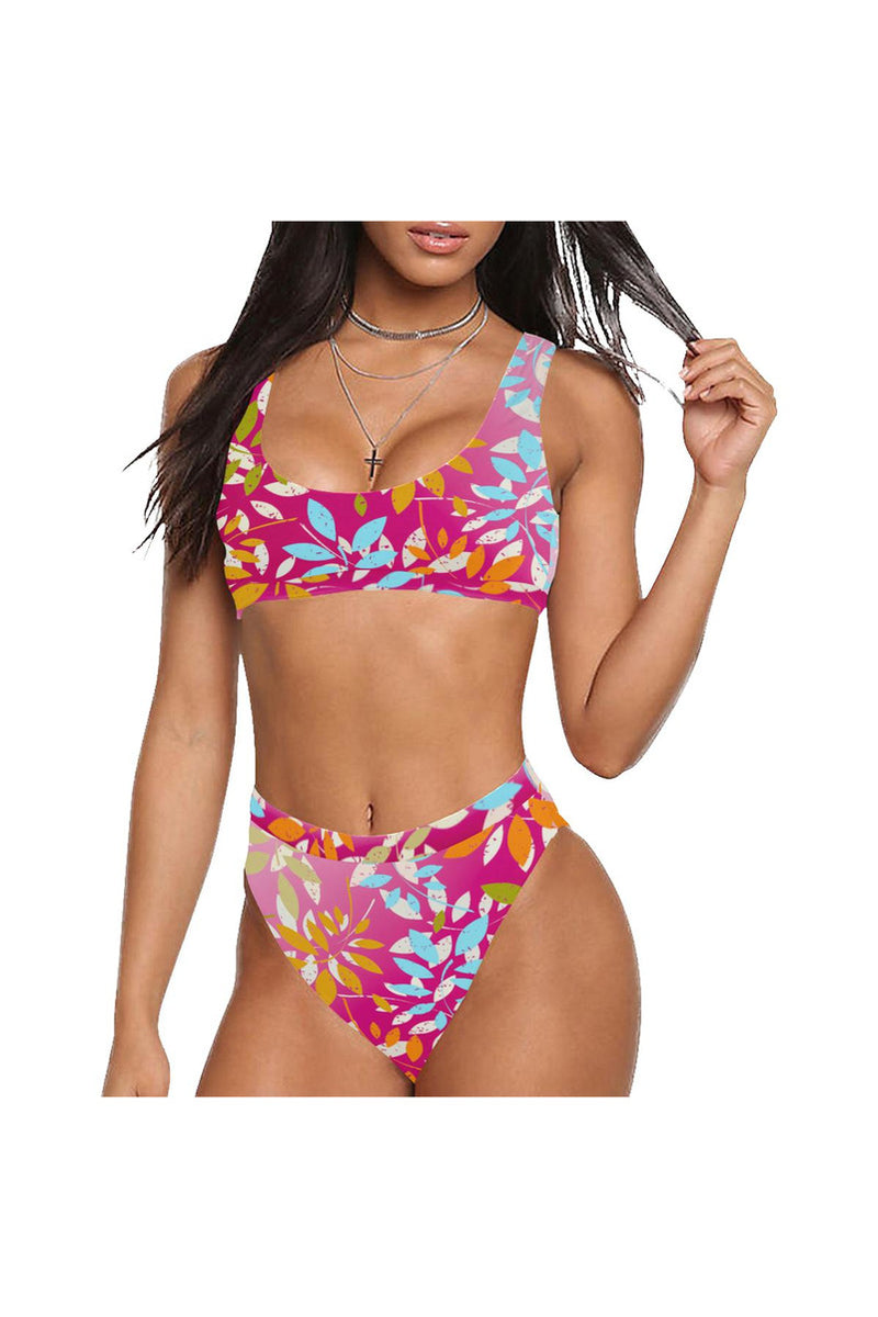 Flowery Sport Top & High-Waist Bikini Swimsuit - Objet D'Art