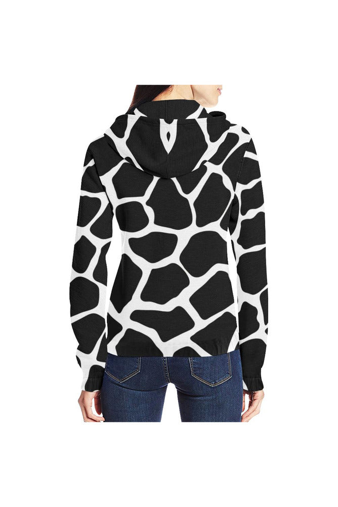 Giraffe Print Full Zip Hoodie for Women - Objet D'Art