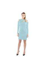 Clearwater Blue Cold Shoulder Long Sleeve Dress (Model D37) - Objet D'Art