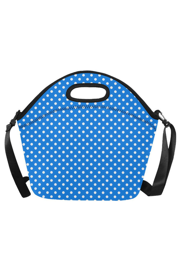 Polka Dot on Blue Neoprene Lunch Bag/Large (Model 1669) - Objet D'Art