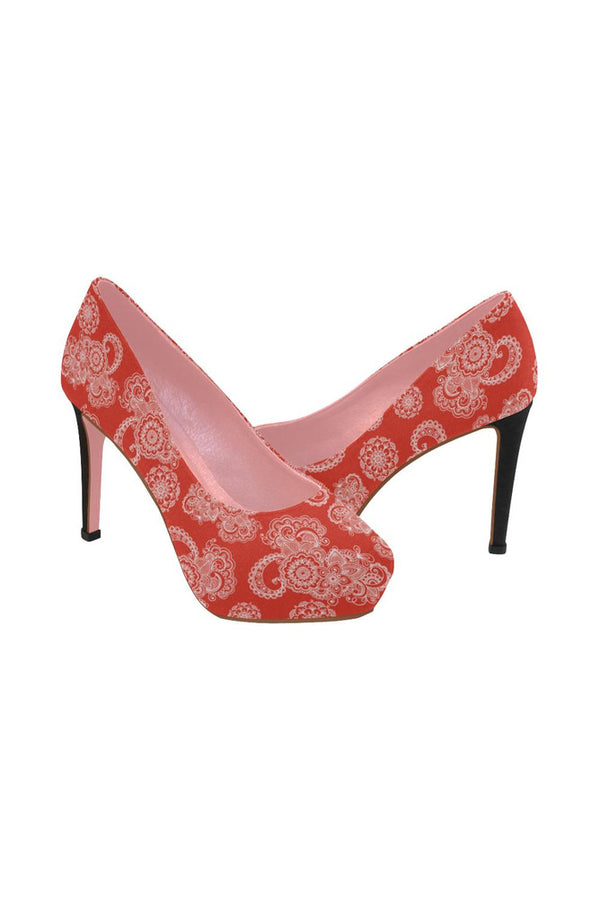 Red Paisley Women's High Heels (Model 044) - Objet D'Art