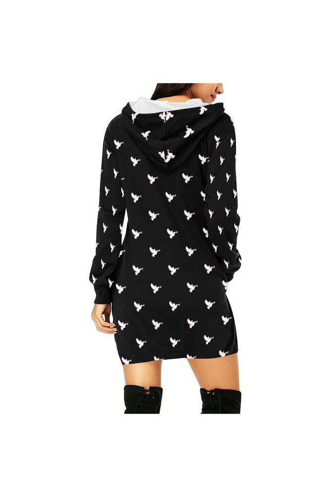 Olive Leaves and Peace All Over Print Hoodie Mini Dress - Objet D'Art