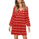 wild flower red polka dots V-Neck Loose Fit Dress (Model D62) - Objet D'Art