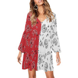 white paisley yoga_leggings_template-Recovered-Recovered copy V-Neck Loose Fit Dress (Model D62) - Objet D'Art