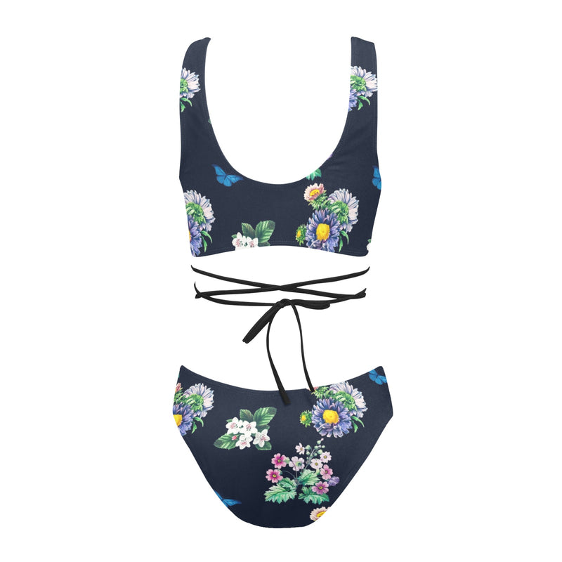 floral print butterfly 4 Cross String Bikini Set (Model S29) - Objet D'Art