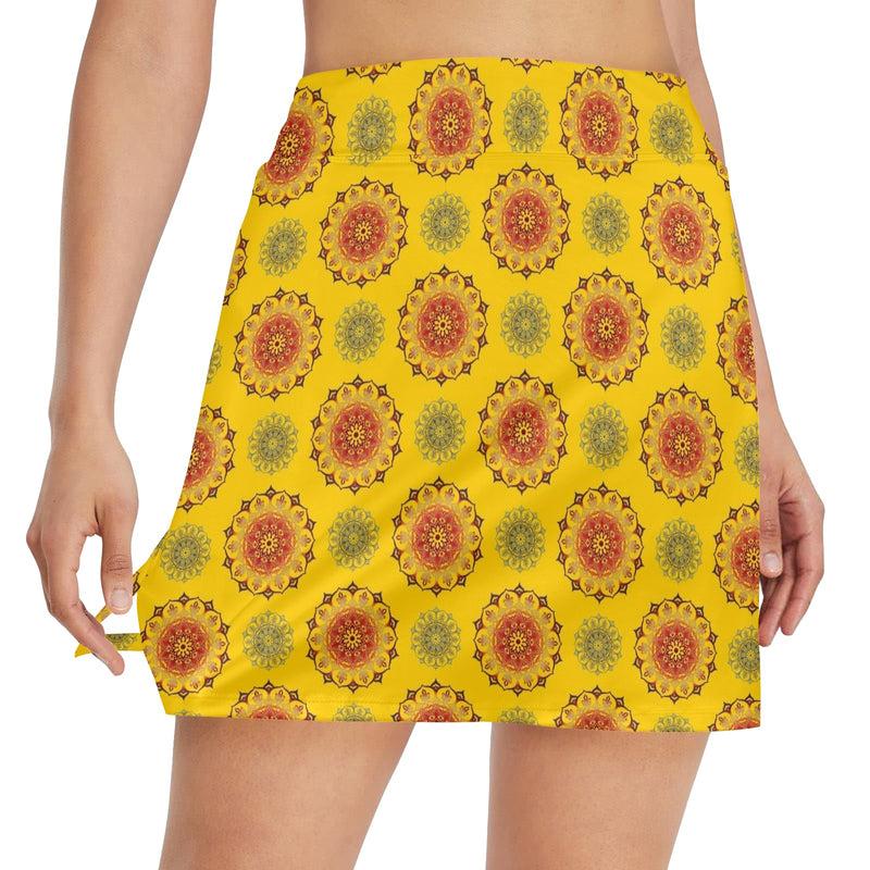 mandala gold print 3 Women's Golf Skirt with Pockets (Model D64) - Objet D'Art
