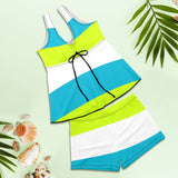 tricolor swimsuit print 4 Women's Vest Skirt Split Swimsuit (Model S47) - Objet D'Art