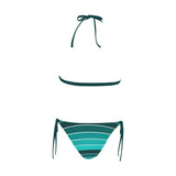 ted teal print 2 Buckle Front Halter Bikini Swimsuit (Model S08) - Objet D'Art