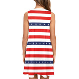 stars and stripes red white blue print 2 Sleeveless A-Line Pocket Dress (Model D57) - Objet D'Art