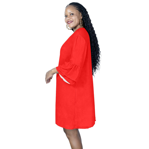 pure red print Half Sleeves V-Neck Mini Dress (Model D63) - Objet D'Art