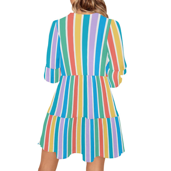 colorfully striped tropics V-Neck Loose Fit Dress (Model D62) - Objet D'Art