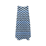 chevron blue print 3 Sleeveless A-Line Pocket Dress (Model D57) - Objet D'Art