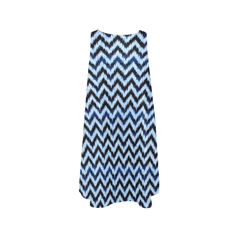 chevron blue print 3 Sleeveless A-Line Pocket Dress (Model D57) - Objet D'Art