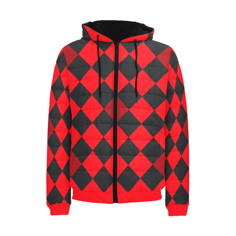 flaming red solid print Men's Padded Hooded Jacket (Model H42) - Objet D'Art
