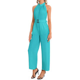 Halter Neck Buckle Belted Jumpsuit - Objet D'Art