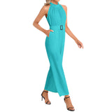 Halter Neck Buckle Belted Jumpsuit - Objet D'Art