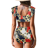 marine camo Women's Ruffle Sleeve Bikini Swimsuit (Model S42) - Objet D'Art