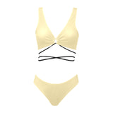 creme solid print 2 Cross String Bikini Set (Model S29) - Objet D'Art