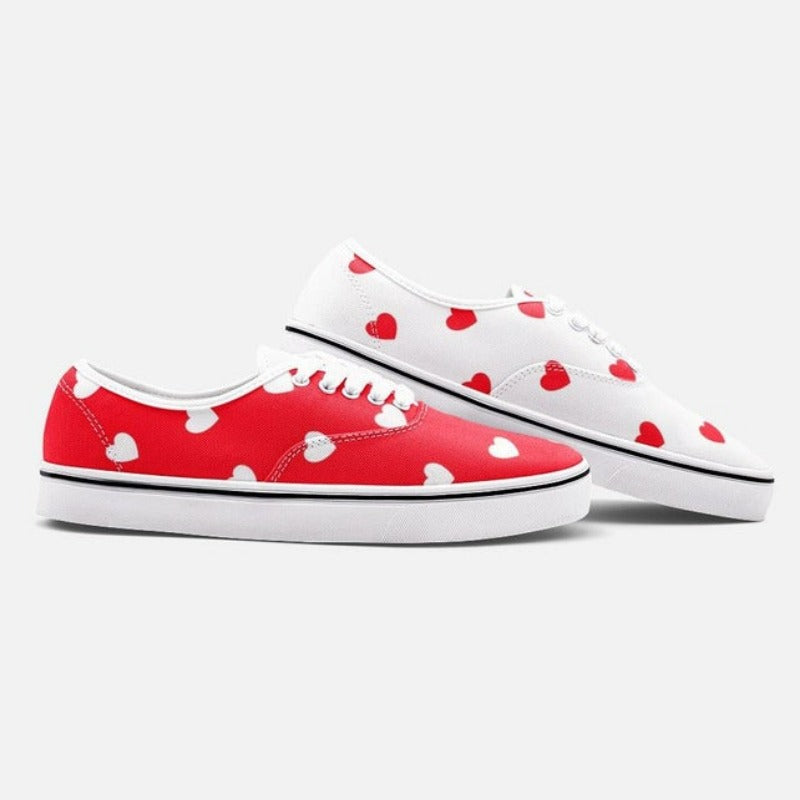 Two Tone Hearts Unisex Canvas Low Cut Sneakers - Objet D'Art