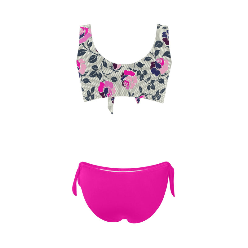 fuchsia solid print 6Q Bow Tie Front Bikini Swimsuit (Model S38) - Objet D'Art