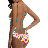colored splat print 2 Sexy Lacing Backless One-Piece Swimsuit (Model S10) - Objet D'Art