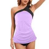 mauve print dress shirt Women's One Shoulder Backless Swimsuit (Model S44) - Objet D'Art