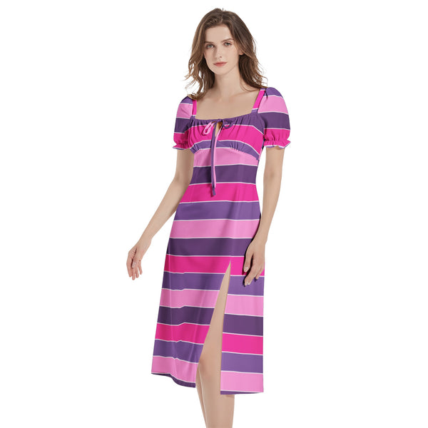 Puff Sleeve Split Thigh Midi Dress - Objet D'Art