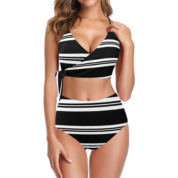 DOUBLE STRIPED PRINT 2 Knot Side Bikini Swimsuit (Model S37) - Objet D'Art