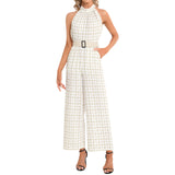 Halter Neck Buckle Belted Jumpsuit - Objet D'Art