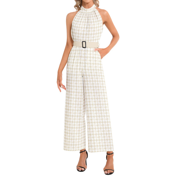 Halter Neck Buckle Belted Jumpsuit - Objet D'Art