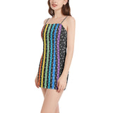 Zodiac Rainbow Sleeveless Square Neckline Spaghetti Strap Mini Dress - Objet D'Art