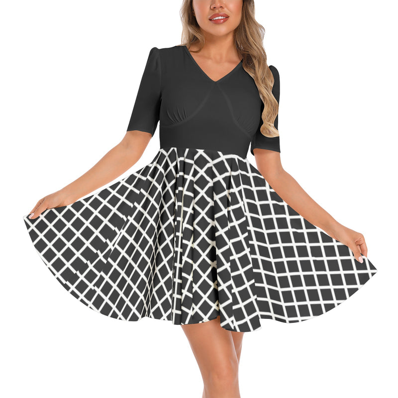 Short Sleeve Ruched Bust Flared Hem Dress - Objet D'Art