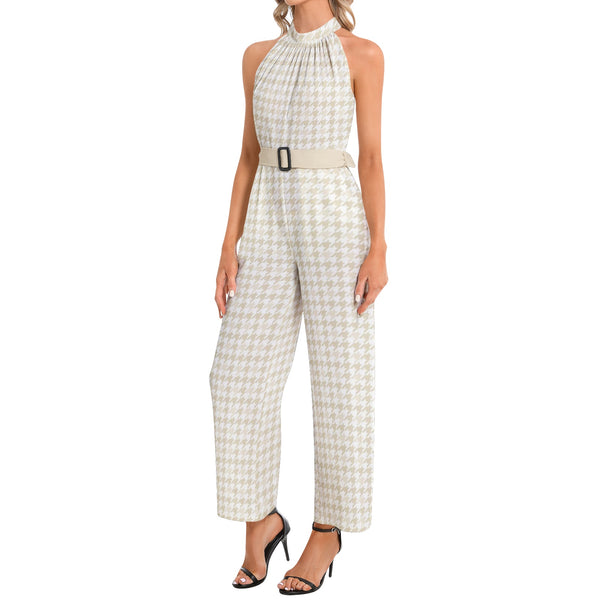 Halter Neck Buckle Belted Jumpsuit - Objet D'Art