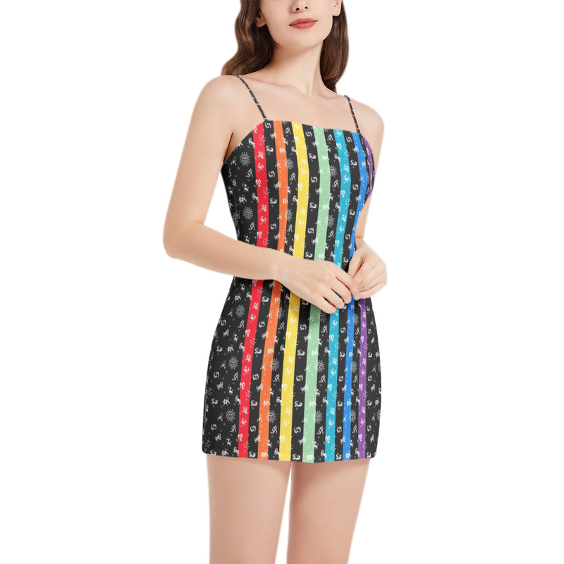 Zodiac Rainbow Sleeveless Square Neckline Spaghetti Strap Mini Dress - Objet D'Art