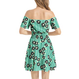 Mint Green Silhouette Garden Off Shoulder Shirred Waist Flared Mini Dress - Objet D'Art