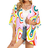 colored splat print 2 Women's Kimono Chiffon Cover Up (Model H51) - Objet D'Art