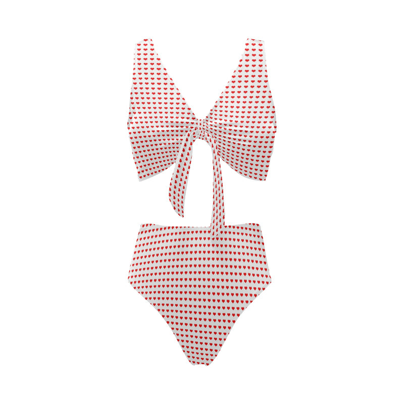 red hot hearts print Chest Bowknot Bikini Swimsuit (Model S33) - Objet D'Art