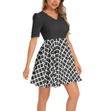 Short Sleeve Ruched Bust Flared Hem Dress - Objet D'Art