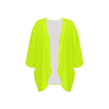 neon green print 2 Women's Kimono Chiffon Cover Up (Model H51) - Objet D'Art