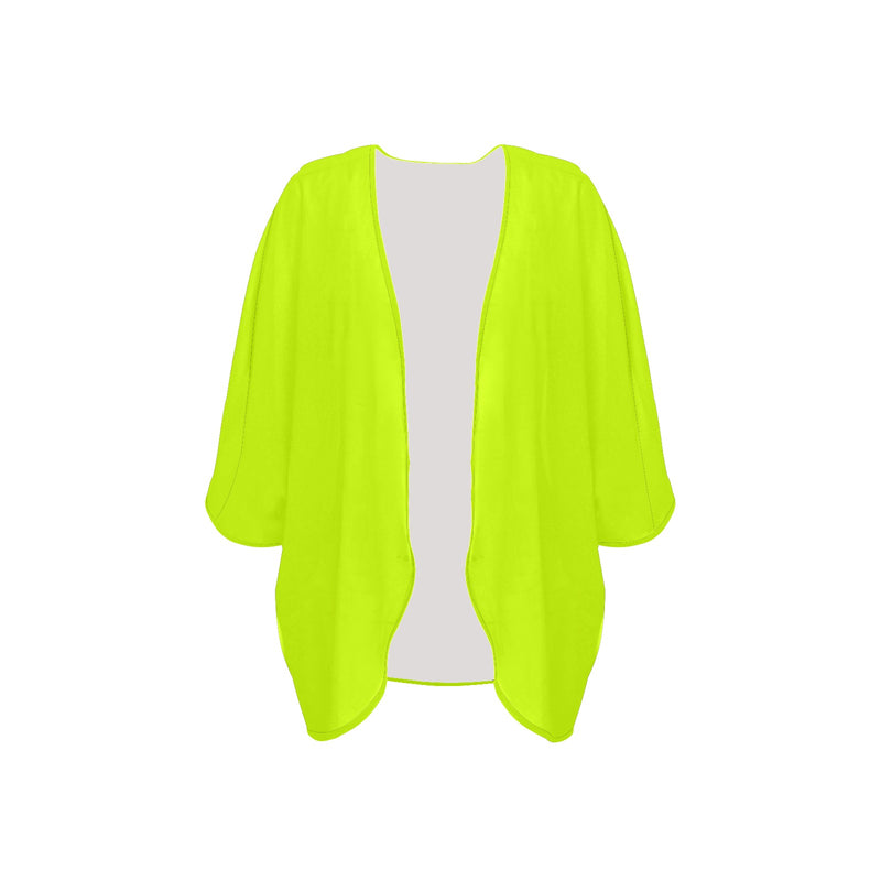 neon green print 2 Women's Kimono Chiffon Cover Up (Model H51) - Objet D'Art