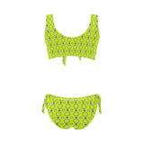 neon green polka dot unique print 2AB Bow Tie Front Bikini Swimsuit (Model S38) - Objet D'Art