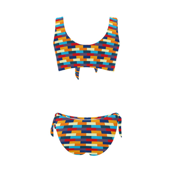 self portrait color scheme print Bow Tie Front Bikini Swimsuit (Model S38) - Objet D'Art