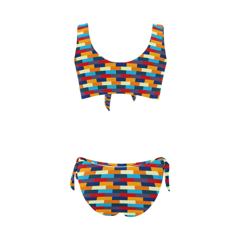 self portrait color scheme print Bow Tie Front Bikini Swimsuit (Model S38) - Objet D'Art