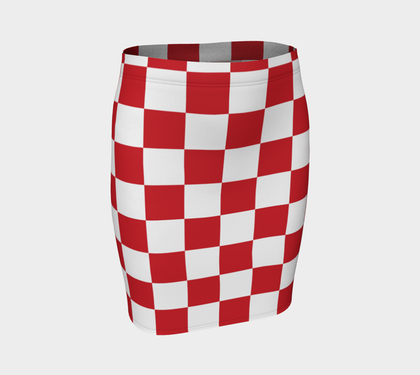 Red & White Checkered Fitted Skirt - Objet D'Art