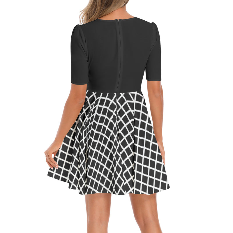 Short Sleeve Ruched Bust Flared Hem Dress - Objet D'Art
